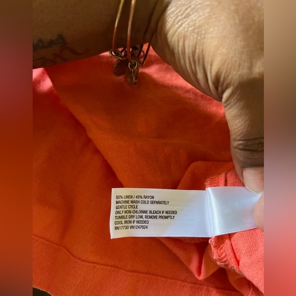 UNIVERSAL THREAD Women's Coral Orange Linen Blend Long Sleeve Side Cut Out Dress - Picture 8 of 11